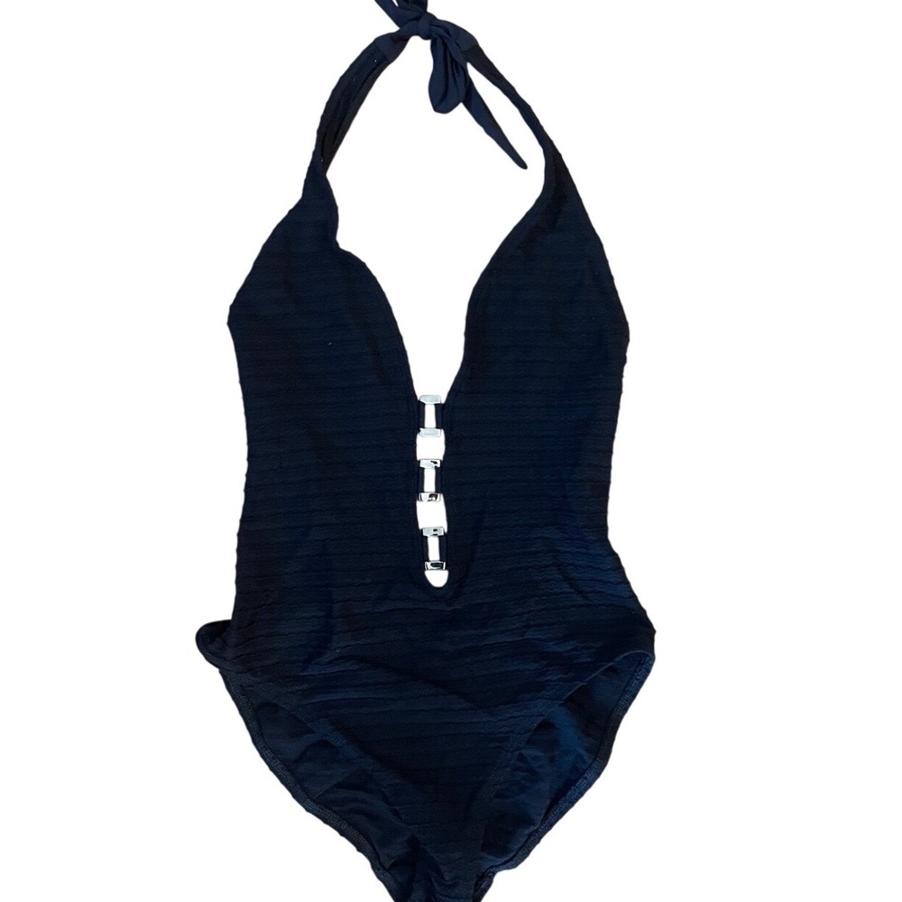 La Blanca black plunge front one piece swimsuit size 6